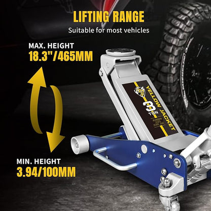 YELLOW JACKET Floor Jack 3 Ton Hydraulic Low Profile Aluminum and Steel Racing - Image 3