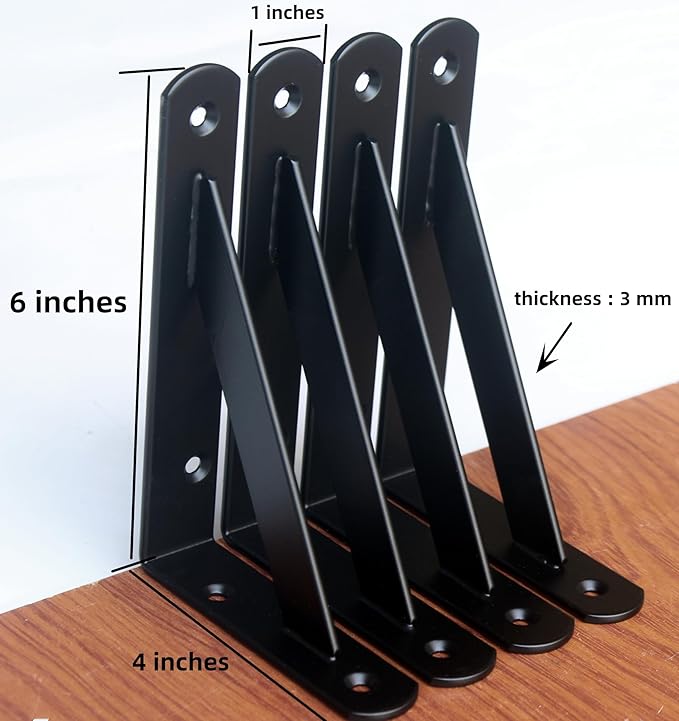 20 Pack L6 x H 4" Black Heavy Duty Shelf Brackets - Image 2