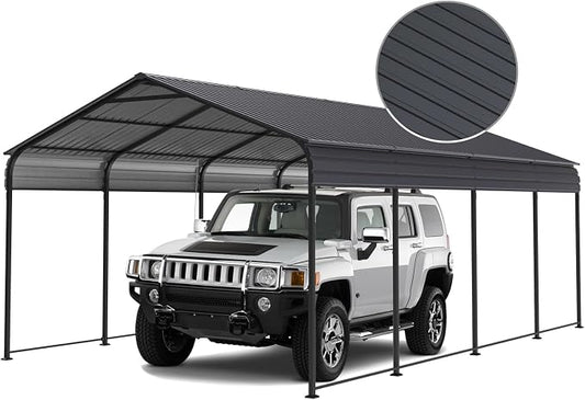 12x20x8.7 FT Carport with Galvanized Steel Roof, Heavy Duty Metal Carport Canopy by Vigohuseeo