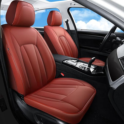 Red Car Seat Covers, Leather Car Seat Covers 2 Front Seats, Waterproof by CarLuxor