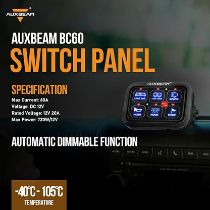Auxbeam 6 Gang Switch Panel BC60 Universal Circuit Control Relay System - Image 8
