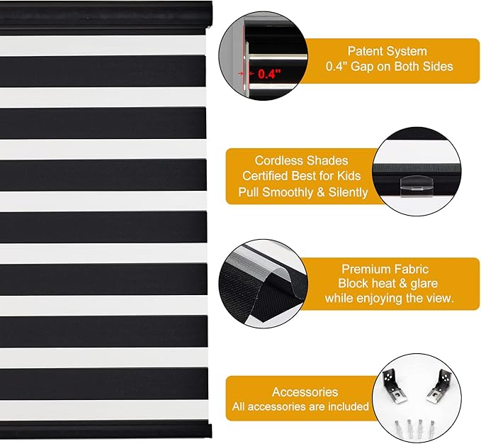 Persilux Cordless Zebra Blinds for Windows Free-Stop Dual Layer Roller Windows - Image 2