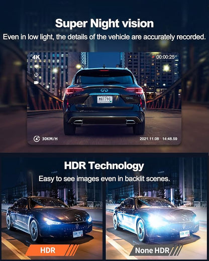 Real 4K 30fps Dash Cam Front and Rear, 2 Channel HDR - Image 3