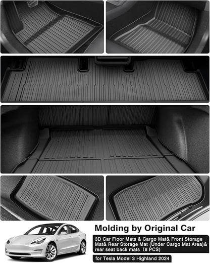 Powerty Floor Mats for 2024 2025 Tesla Model 3 Highland 8 PCS Floor Cargo - Image 5