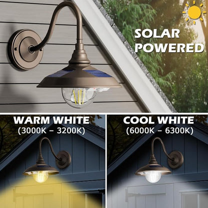SIEDiNLAR Solar Barn Light Outdoor 3 Modes 2 Lighting, Aluminum Gooseneck Wall - Image 2