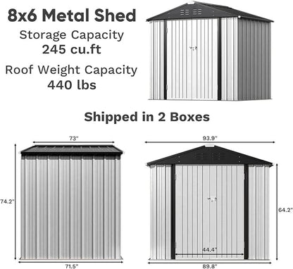 Greesum 8×6FT Outdoor Storage Shed, Metal Patio Storaged Sheds - Image 3