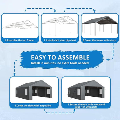 Polar Aurora Carport 20x20 FT, Heavy Duty Car Port Canopy, - Image 4