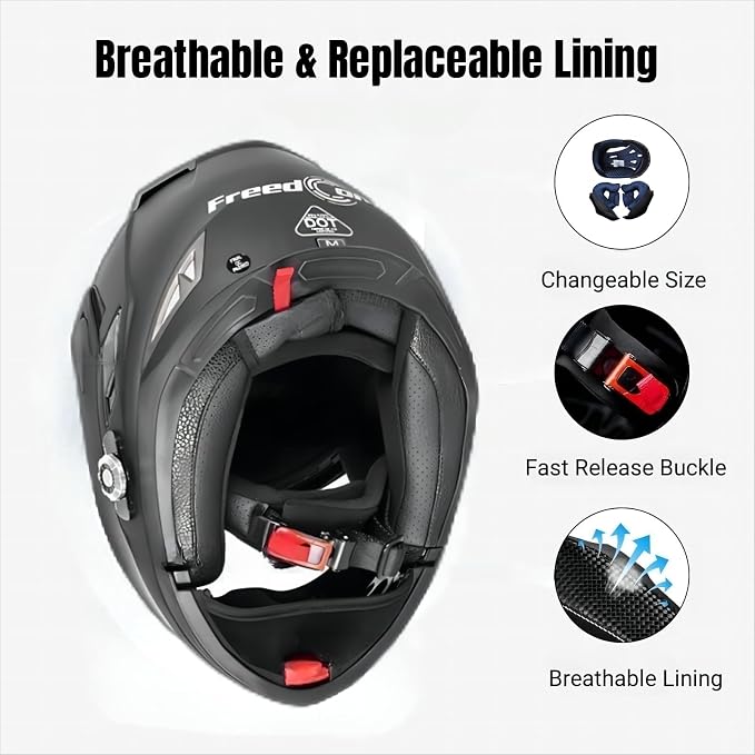 FreedConn BM2-S Bluetooth Motorcycle Helmet, Flip-Up Modular Motorbike Helmet - Image 6