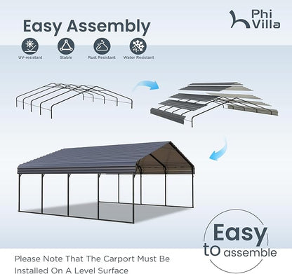 PHI VILLA 20 x 20 ft Carport 2 car Metal Carport Tent - Image 4