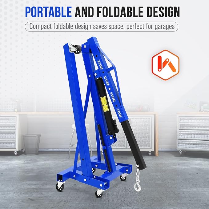 2 Ton Engine Hoist, Hydraulic Cherry Picker Engine Hoist Lift, 4400LBS Heavy - Image 3