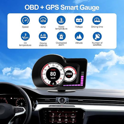 Head Up Display HUD F16 with OBD2 + GPS Dual System Digtial Speedometer - Image 2