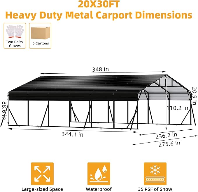 20 x 30 FT Metal Carport with Galvanized Steel Roof, Heavy Duty Metal Roof - Image 2