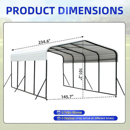 12x20 Metal Carport with Base Fixings Heavy Duty Garage Outdoor Chrome Plated - Image 2