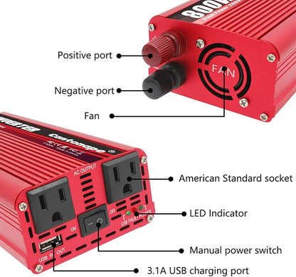 800 Watt Car Inverter DC 12V to 110V/120V AC Converter Power Inverter - Image 2