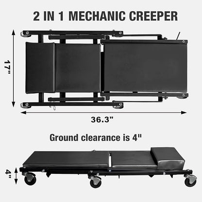 Torin 2-in-1 Foldable Garage Shop Creeper, 300 lbs Capacity, 6 Wheels - Image 6