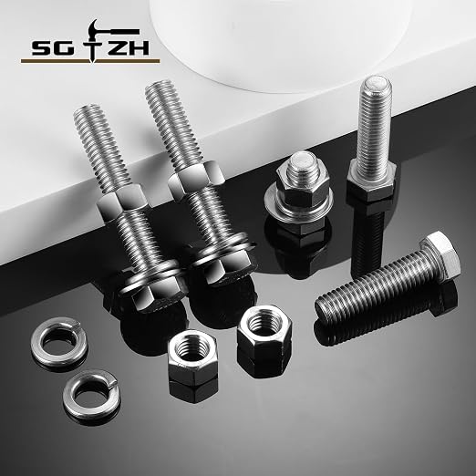 1/2-13 x 3" Hex Head Screw Bolt, Flat & Lock Washers, Fully Threaded, by SG TZH - Image 7