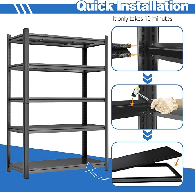 72" H Garage Shelving Adjustable Storage Shelves Metal Shelving Units 5-Tier - Image 4