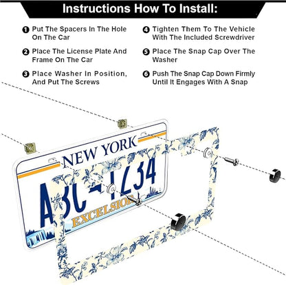 Blue Floral Flowers License Plate Frames - Image 3