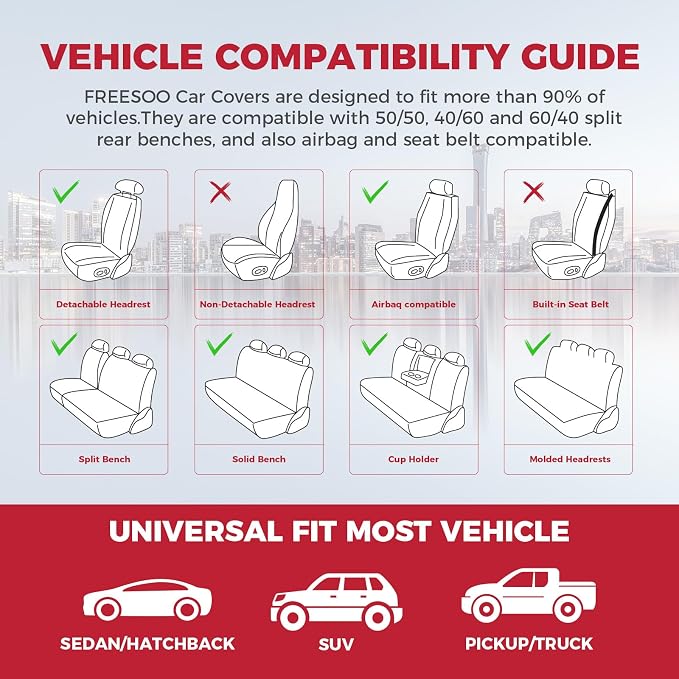FREESOO Car Seat Covers Front Seats 2PCs, Waterproof Automotive Seat Covers - Image 4