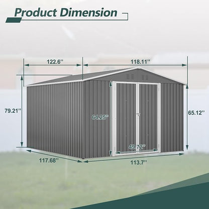 10x10 FT Outdoor Storage Shed, Large Metal Tool Sheds - Image 7
