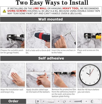 2 Pack 3 Racks and 4 Hooks Broom and Mop Holder Wall Mounted Garage Organizer - Image 5