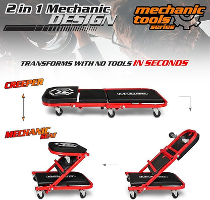 M-AUTO Foldable Z Creeper 2-in-1 Rolling Folding Car Creeper & Seat, 330LBS - Image 4