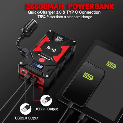 Car Jump Starter, 6000A Peak 26800mAh 12V Car Battery Starter, - Image 5