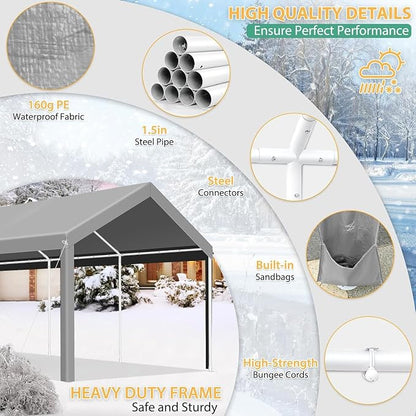 COBIZI Carport 10x20ft Heavy Duty Portable Garage, 2.0 Powder Coated Frame - Image 4