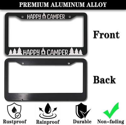 License Plate Frames Black and White Metal License Plate Frame Happy Camper - Image 3