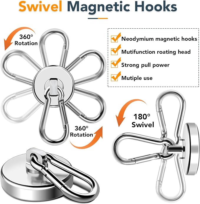 MIKEDE Strong Magnetic Hooks Heavy Duty, 200LBS+ Swivel Neodymium Magnets - Image 5