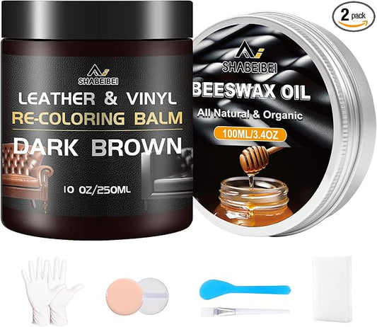 Leather Repair Kit Recoloring Balm Cleaner Conditioner Waterproof Beeswax Oil by SHABEIBEI