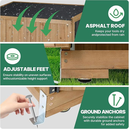 Outdoor Storage Cabinet Wood & Metal, Tall Tool Shed - Image 5