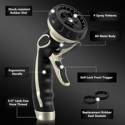 RESTMO Hose Nozzle with Easy Self-Lock Trigger, Heavy Duty Metal Water Hose - Image 3