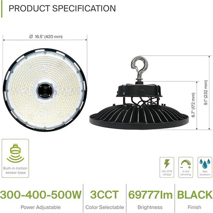ASD LED High Bay UFO Light Fixture, Commercial Shop Lighting | 3CCT, IP69K - Image 2