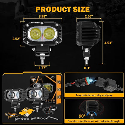 Auxbeam 4 Inch LED Square Pod Light, 60W White Spot Beam Driving Fog Light - Image 6
