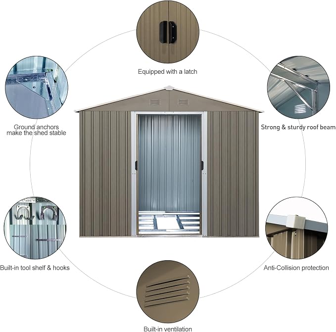8x10 FT Outdoor Storage Shed, Metal Garden Shed - Image 3