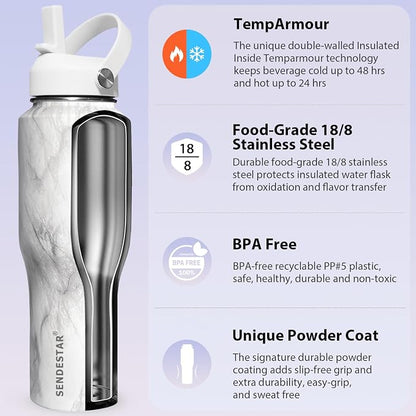 SENDESTAR 40oz Stainless Steel Water Bottle, Double Wall Vacuum Insulated Bottle - Image 3