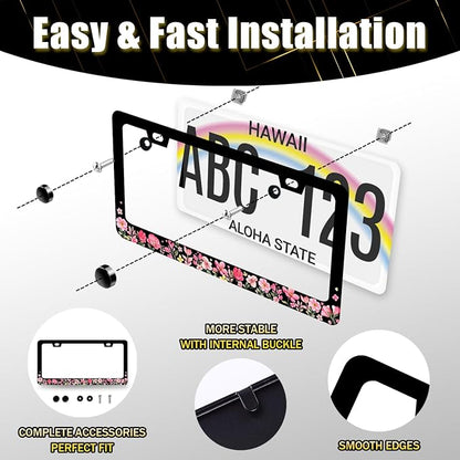Pink Flowers License Plate Frame Colorful Floral Flower License Plate Stainless - Image 7