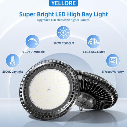 3 Pack 500W LED High Bay Light 72, 500LM DLC ETL Listed Industrial Grade UFO - Image 2
