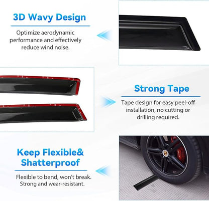4pcs Front+Rear Smoke Tint Sun/Rain Guard Outside Mount Tape-On Vent Window - Image 4