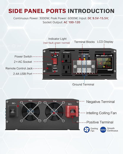 3000 Watt Inverter Pure Sine Wave DC 12V to 110V AC Power Inverters - Image 5