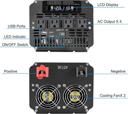 4000 Watt Power Inverter, Car Inverter 12V DC to 110V/120V AC Converter - Image 4