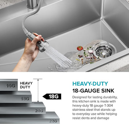 KRAUS Fairlane 25-inch Drop In/Top Mount Single Bowl 18-Gauge Stainless Steel - Image 10