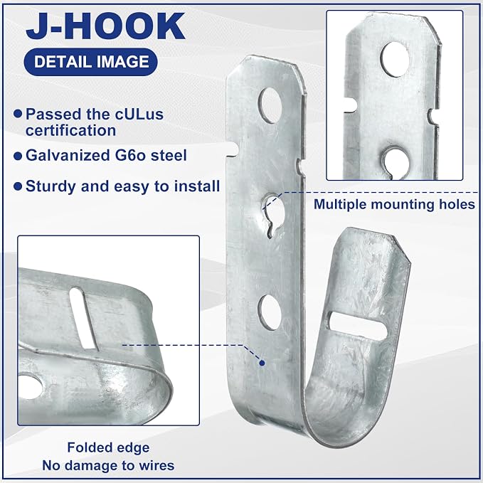 Gisafai 200 Pcs Cable Support J-Hook, 3/4 Inch Metal Garage Hooks - Image 3