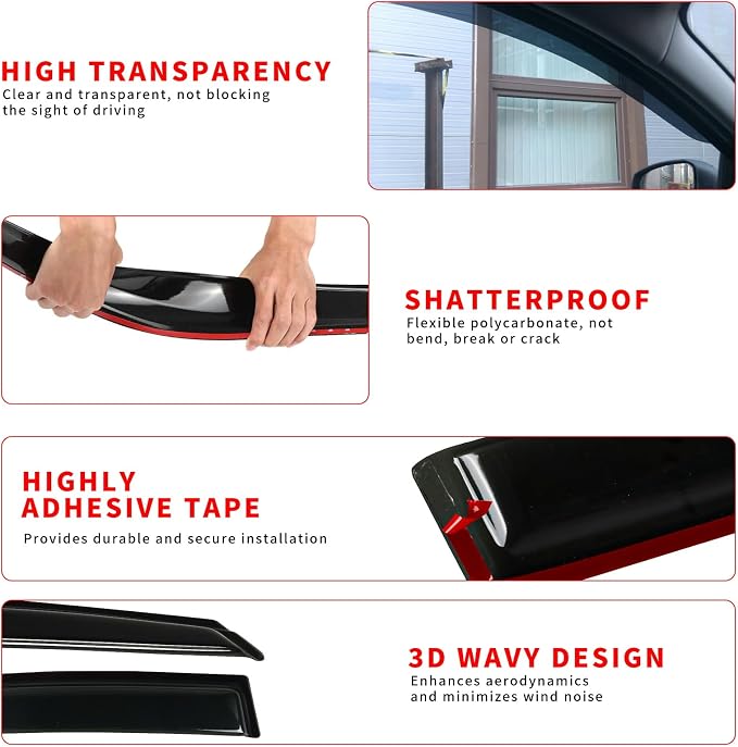 Tape-On Rain Guards Fit for 2023 2024 2025 Chevy Colorado/GMC Canyon, Outside - Image 4