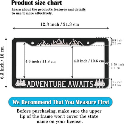 License Plate Frames Black and White License Plate Frame Adventure Awaits - Image 2