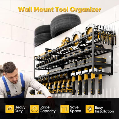 49" W Large Power Tool Organizer Wall Mount Loads 600 lbs, Heavy Duty 4-Tier 12 - Image 2