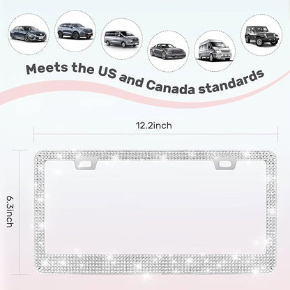2 Pack License Plate Frames for Women, Sparkly Rhinestone Diamond Car - Image 6