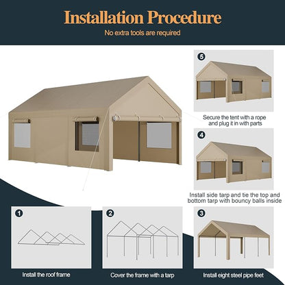 Shintenchi Carport 12' x 20' Heavy Duty Portable Garage, Car Port Canopy - Image 6