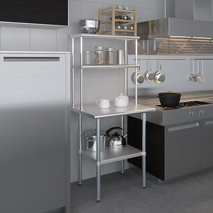 Amgood Stainless Steel Work Table Double Tier Overshelf | Metal Kitchen Prep - Image 6